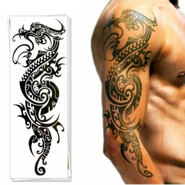 Dočasné tetovanie tetovačka veľký rukáv, vodotesná dočasná tetovacia nálepka, Muži Totemové tetovanie Dragon Tribal Ornament